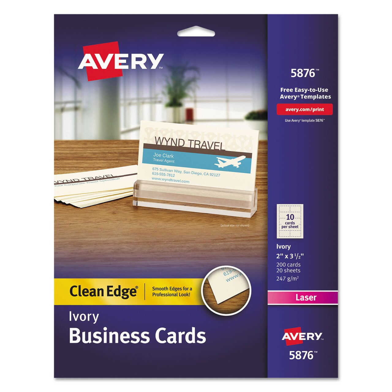 Avery Clean Edge Business Cards Laser 2 x 3 1/2 Ivory 200/Pack